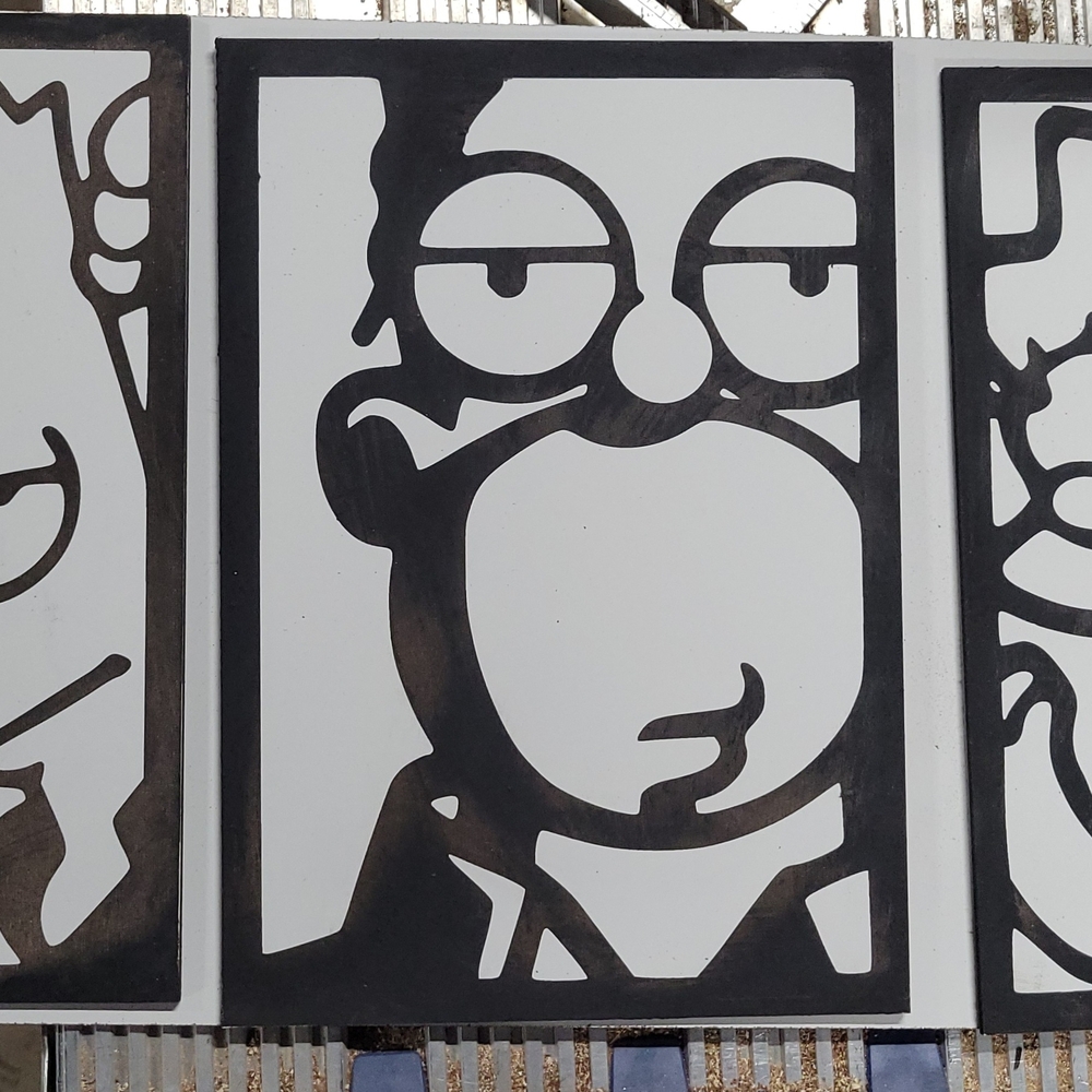Black and White Cartoon Laaer Engarved Art Set Of 3